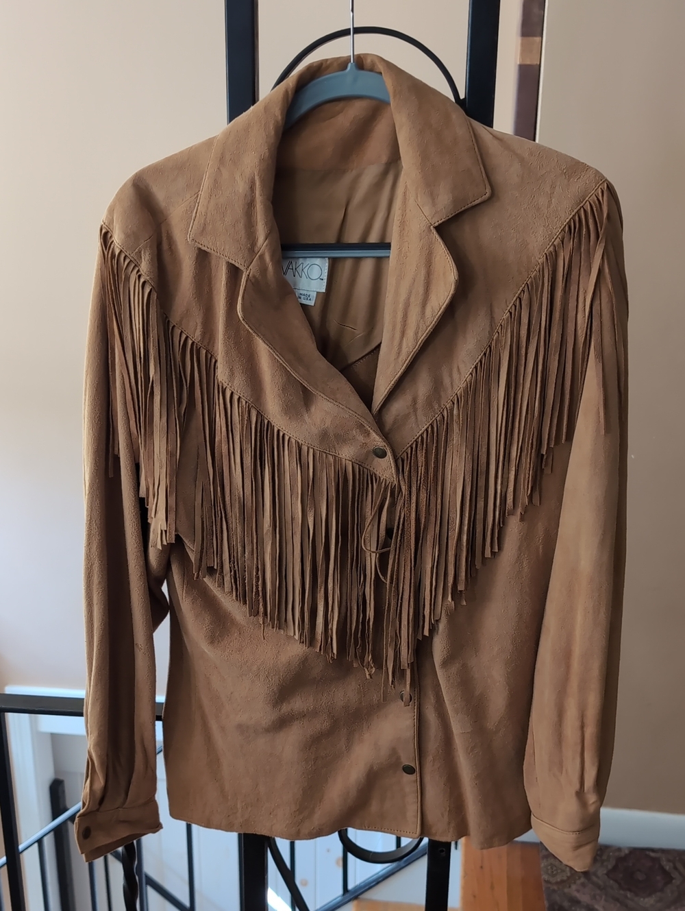 VTG 80s Vakko Genuine Suede Fringe Western Jacket Brown Medium Made in USA